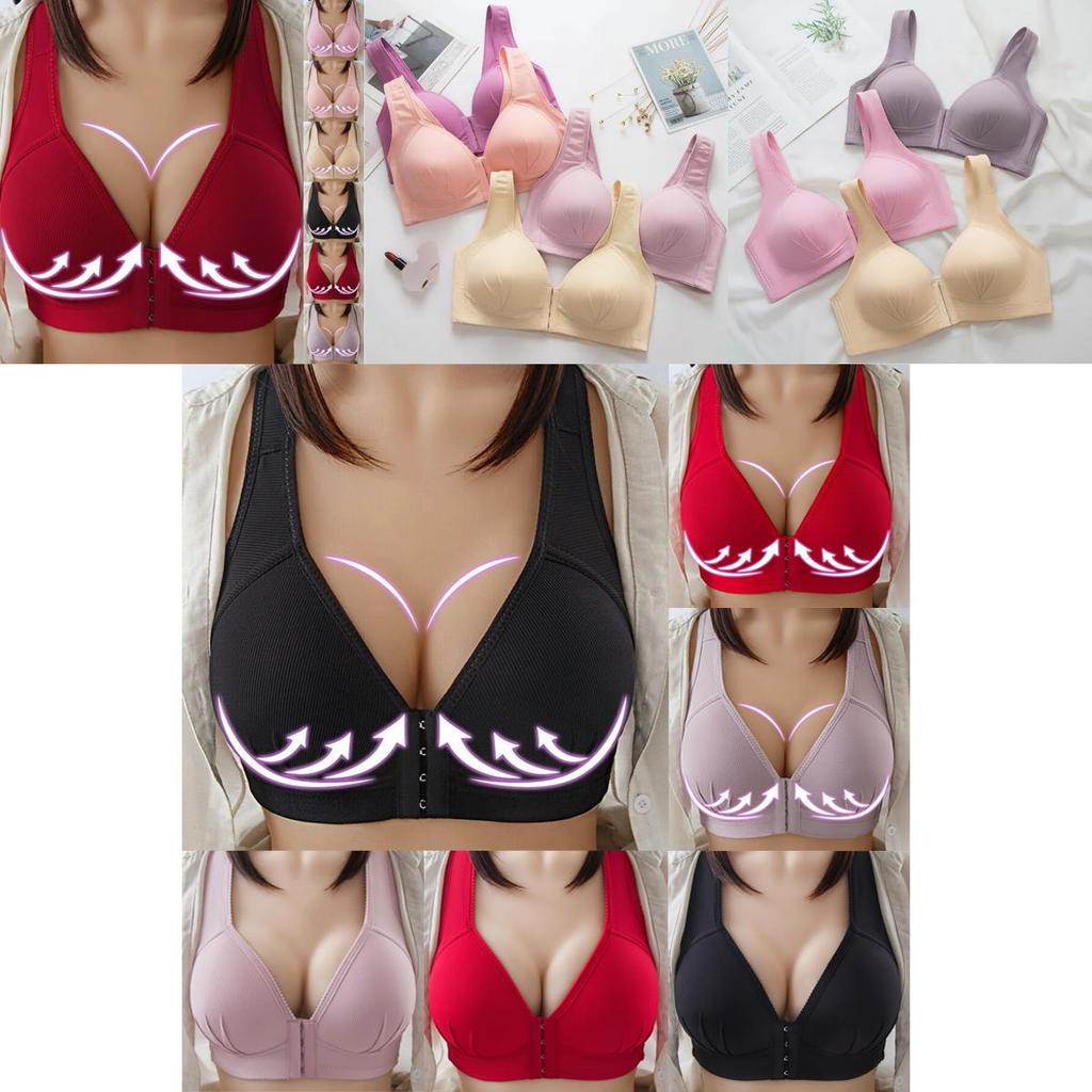 Womens Front Fastening Non-wire Push Up Bra With Soft Lined Deep-v Design For Ultimate Comfort