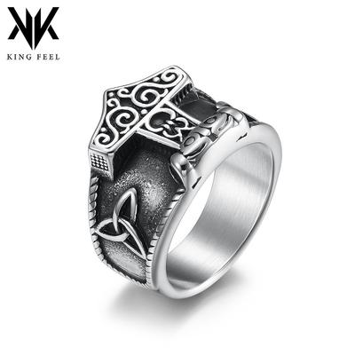 Vintage Celtic Knot Odin Thor Hammer Ring For Men Norse Mythology Signet Band Jewelry