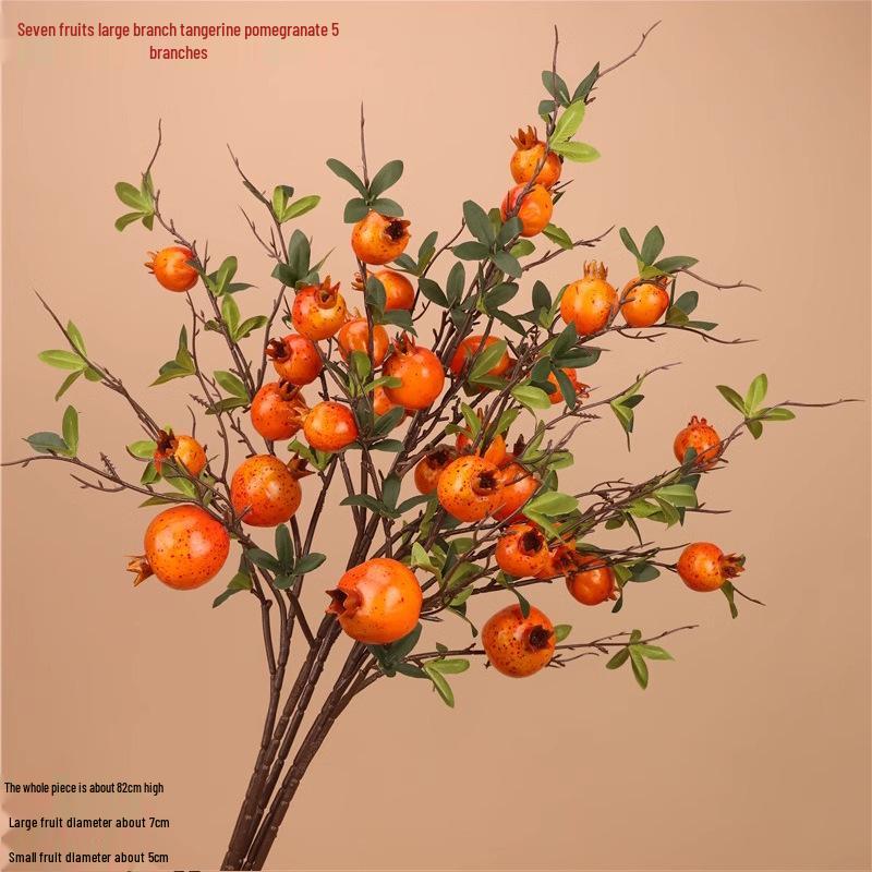 Dried Flower Arrangement with Artificial Persimmon, Pomegranate, and Ruyi Branches for Living Room Decor