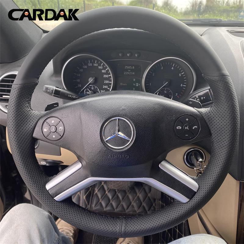Black Leather Hand-stitched Car Steering Wheel