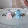 3D Flocking Elephant Hedgehog Hippo Penguin Keychain Phone Lanyard Cute Cartoon Animal Keyring Bag Pendant Couple Key Holder
