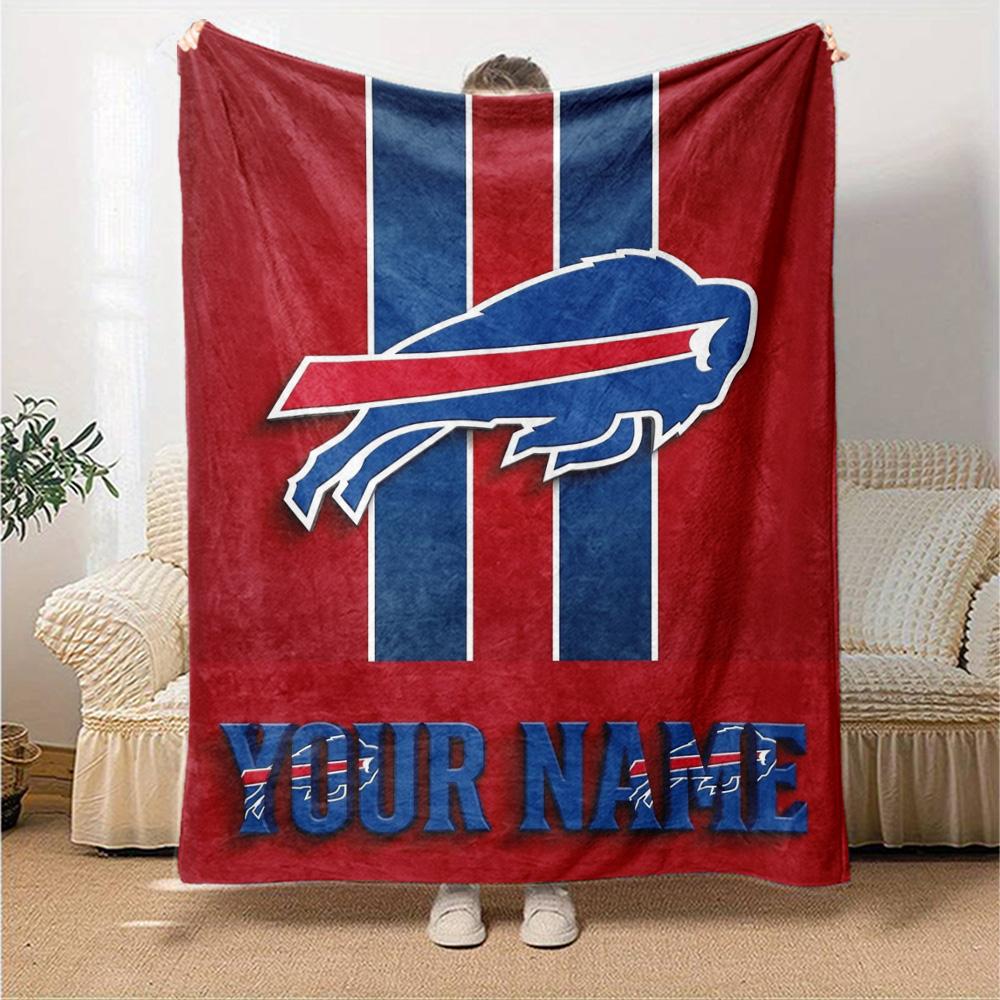 Name Custom Buffalo Bills Logo Print Flannel Blanket High Quality Warm Comfortable Cover for All Seasons Perfect for Gifts Home Decor