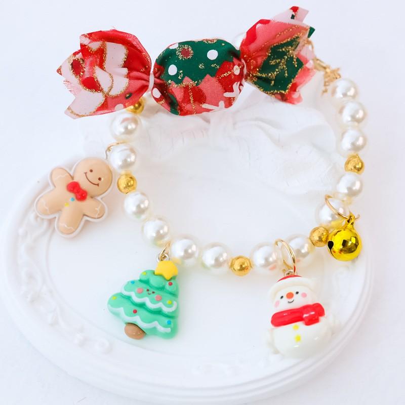 Christmas Pet Collar Cute Pearl Necklace Cats Dogs Xmas Gift Santa Elk Snowman Gingerbread Tree