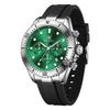 Silicone Analog 3 ATM Water Date Green Silicone Unidirectional Rotating Bezel Men's Watch, Strap, Quartz, Resistant, Chronograph, Display, Dial,