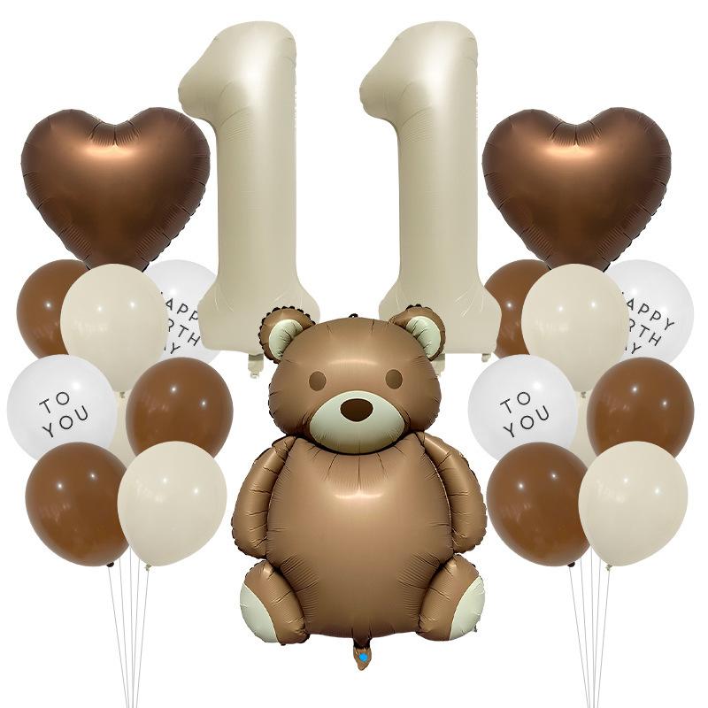 Cute Matte Bear Rainbow Aluminum Film Balloon Set Love Number Animal Children 'S Birthday Party Decoration 