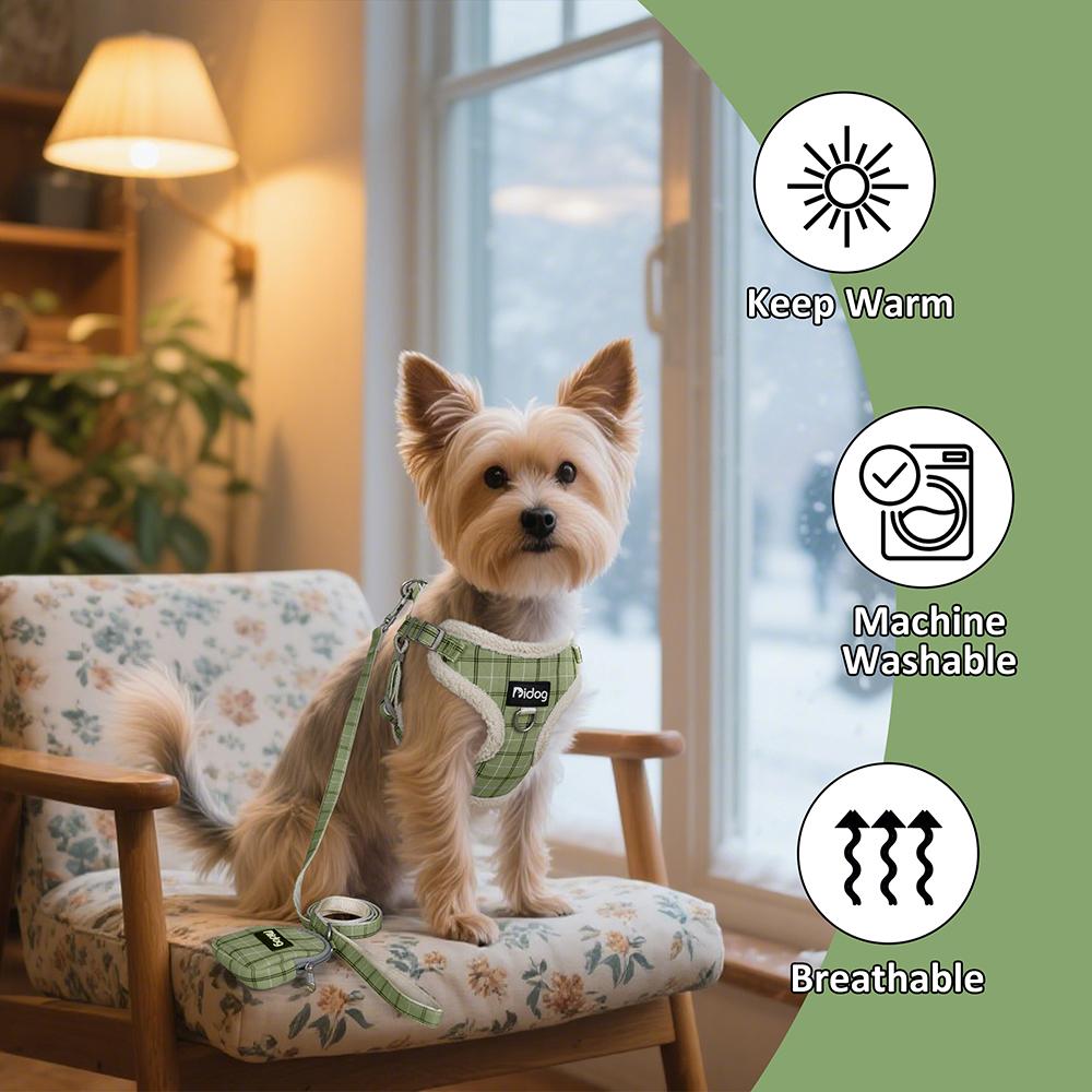 Breathable Dog Harness Leash Bag Set Winter Warm Dog Fur Harnesses Vest Pet Walking Rope With Garbage Bag for Small Medium Dogs