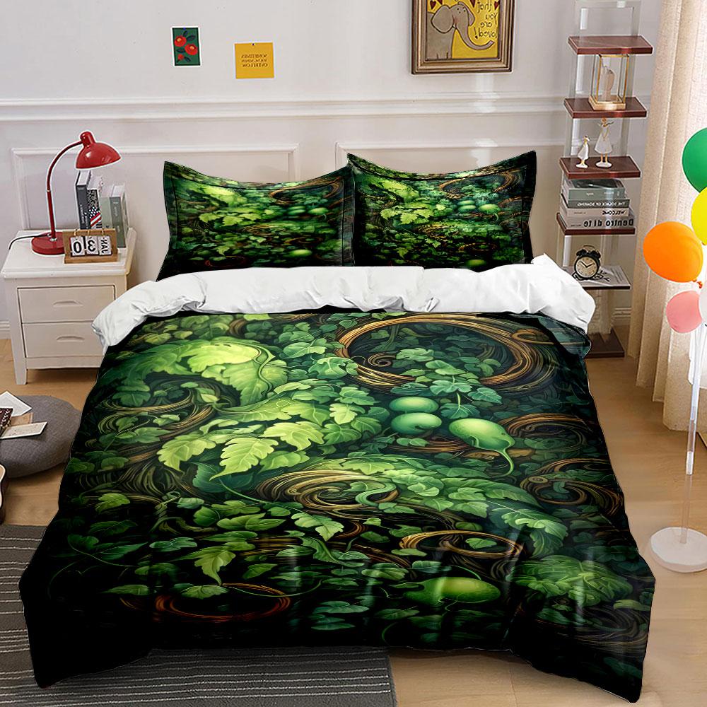 Green leaves and vines. Bedding sets Duvet cover sets Duvet covers Pillowcases(1 * Duvet Cover 2 * Pillowcases, without duvet insert) 135x200cm