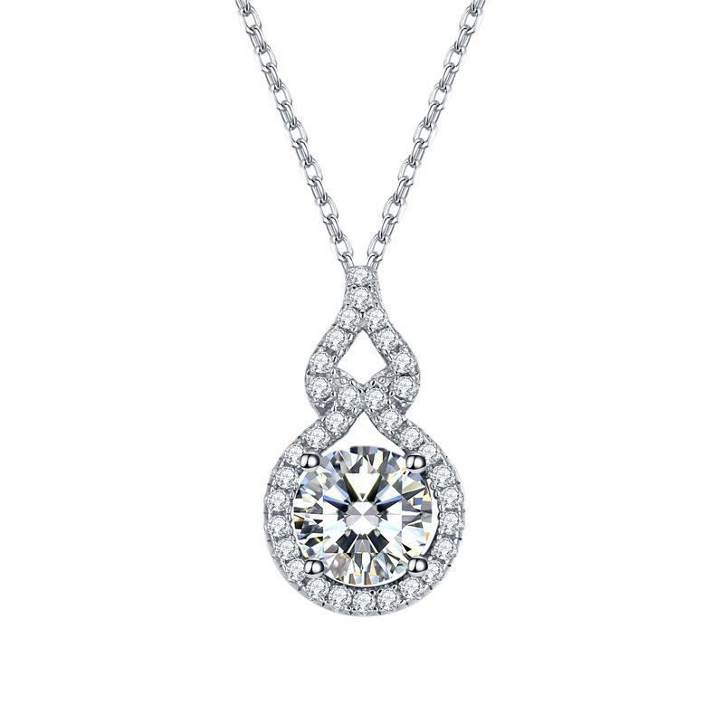 Moissanite Gourd Necklace Pendant for Women - Classic Round Diamond Four-Prong Design on Clavicle Chain