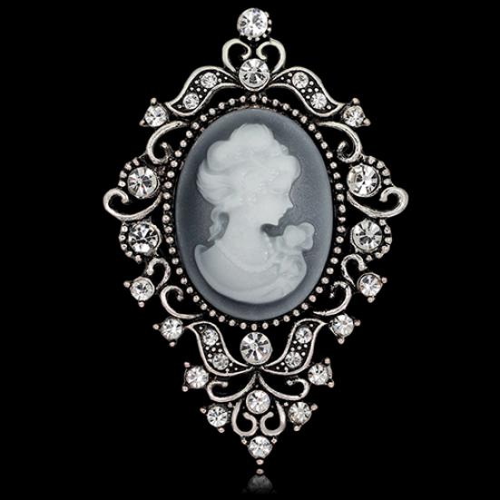 Vintage drahokamu Kytice Ženy Beauty Head Cameo Brož Pins Šperky Dárek
