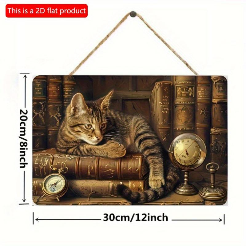 

2D плоский деревянный знак 30*20 см винтажный кот в книге деревянный знак | Внутренний/наружный настенный декор для дома, спальни, бара, кафе, библиотеки и гаража 30*20cm