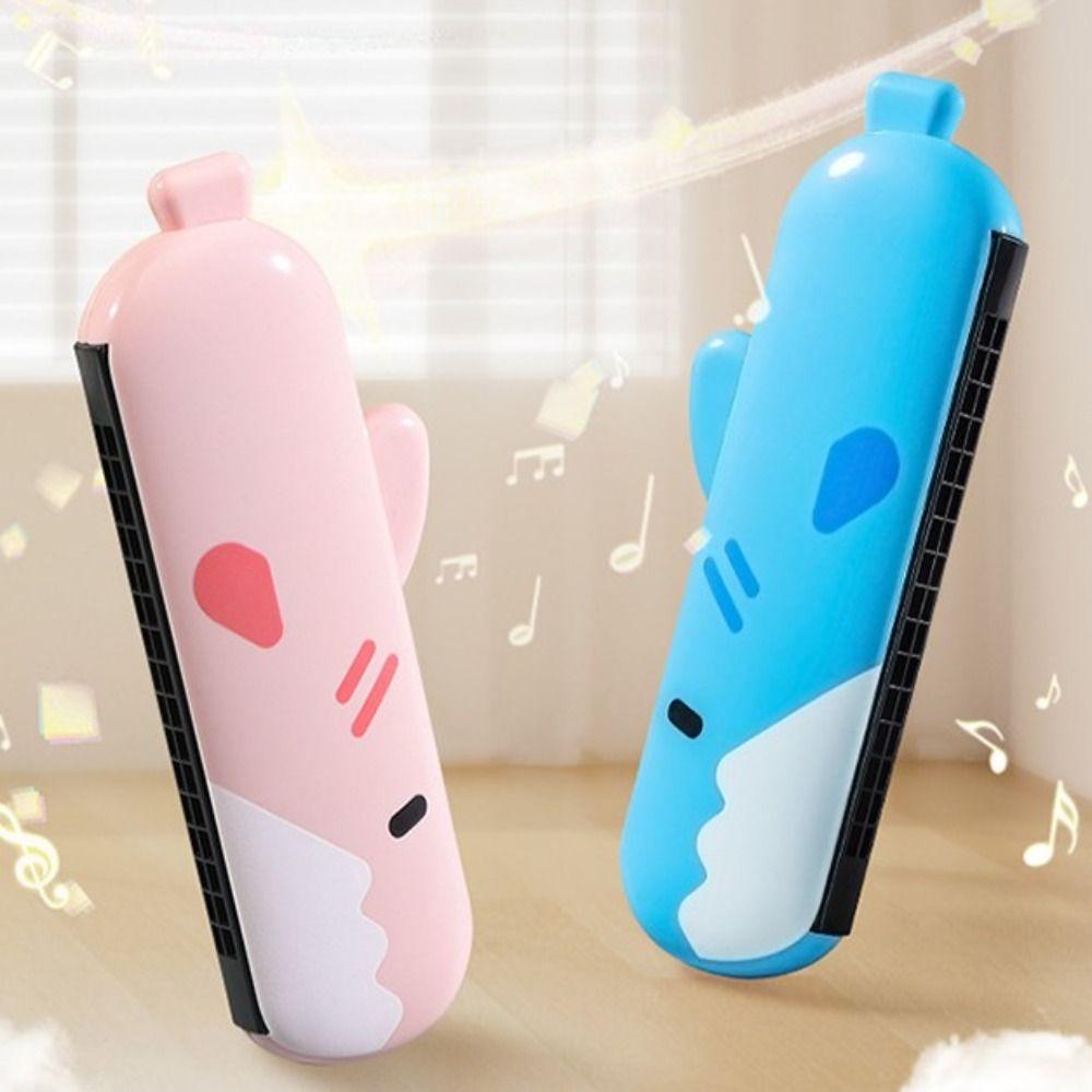 

Play Musical Double Row Harmonica Learning Music Cartoon Shark Instrument Toy Preschool синий