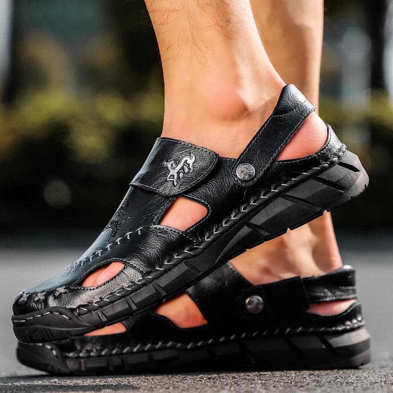 Sandals Shoes Men's Genuine Leather Summer Anti-slip Breathable Hollow Outdoor Sports Beach Shoes Casual Sandals