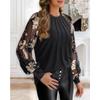YYFS Women's Fashion Casual Spring Fall Flower Pattern Print Long Sleeve O-Neck Blouses & Shirts