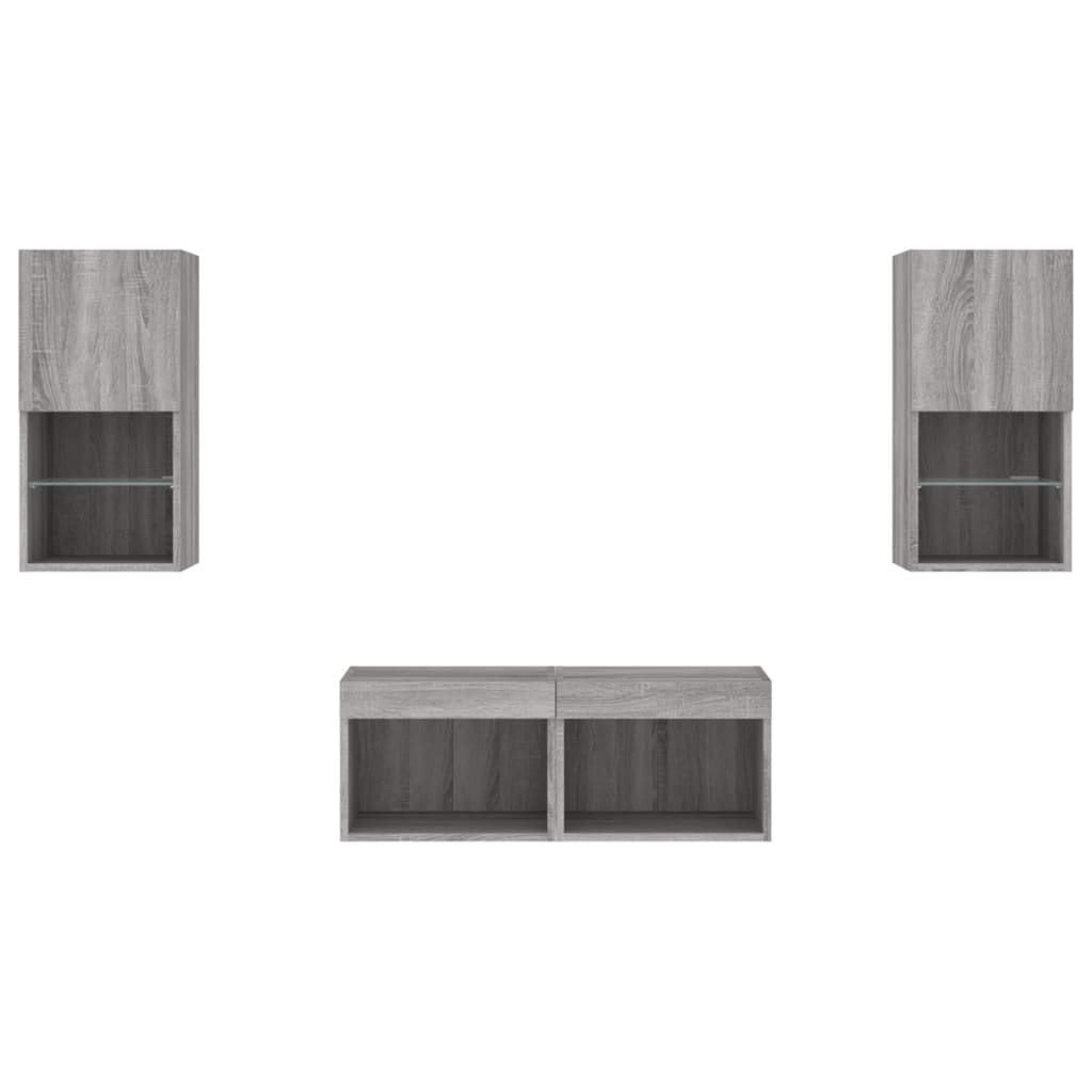 4 Piece TV Wall Unit with LED Lights Grey Sonoma