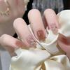 24Pcs Short Square 3D Gilded Red Heart Press On Nails Reusable Full Cover False Nail Tips