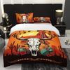 3pcs Wild West Sunset Cactus Cow Skull Bedding Duvet Cover Set Wild West Themed Bed Quilt Set Western Style Bedroom Decor