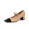 Love At a Glance~ Xiaoxiangfeng Thick-heeled Mary Jane Shoes 2025 Spring Full Leather Color Matching with Commuter Shoes