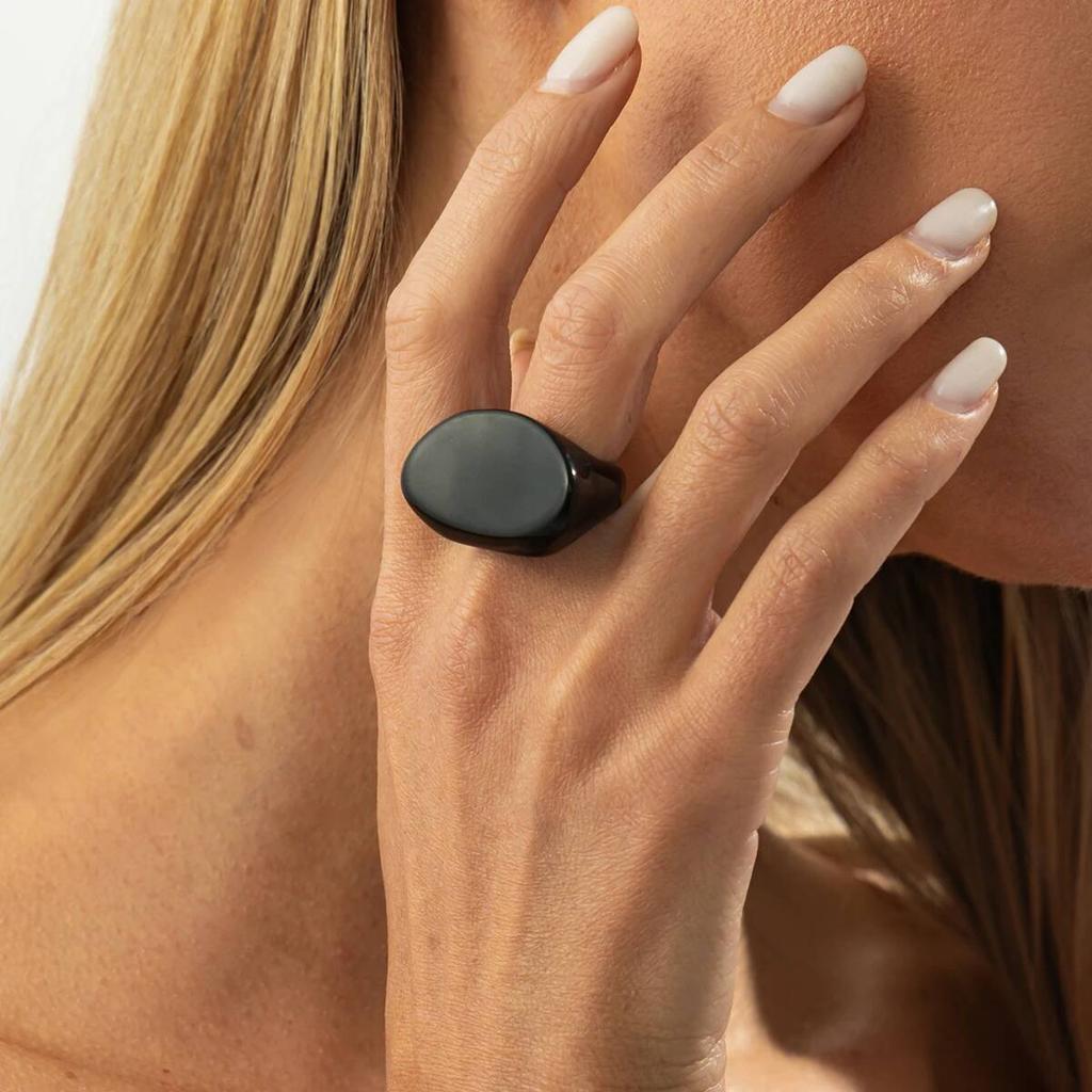 KunJoe Simple Black and Beige Chunky Resin Acrylic Rings for Women Retro Geometric Irregular Knuckle Ring Jewelry Accessories