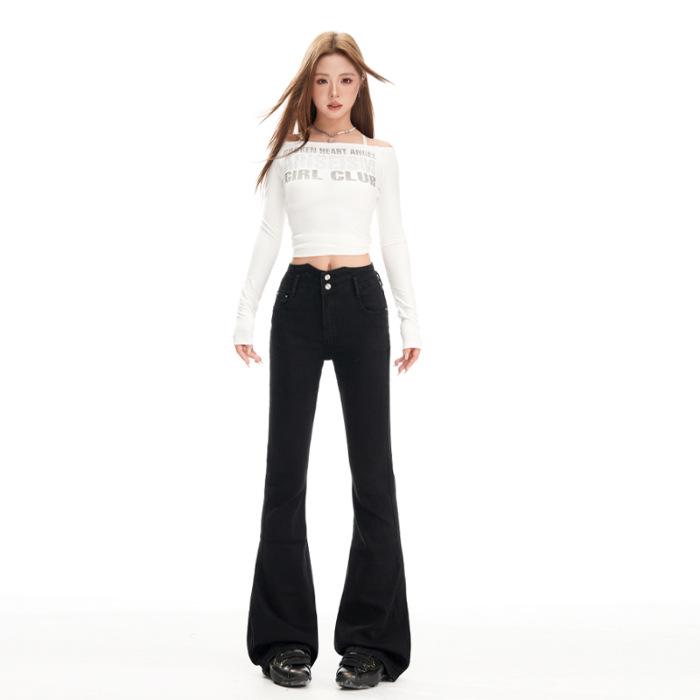 

Autumn 2026 Women s High-Waisted Micro-Flare Jeans - Slimming, Floor-Length Design Extra Small (XS)
