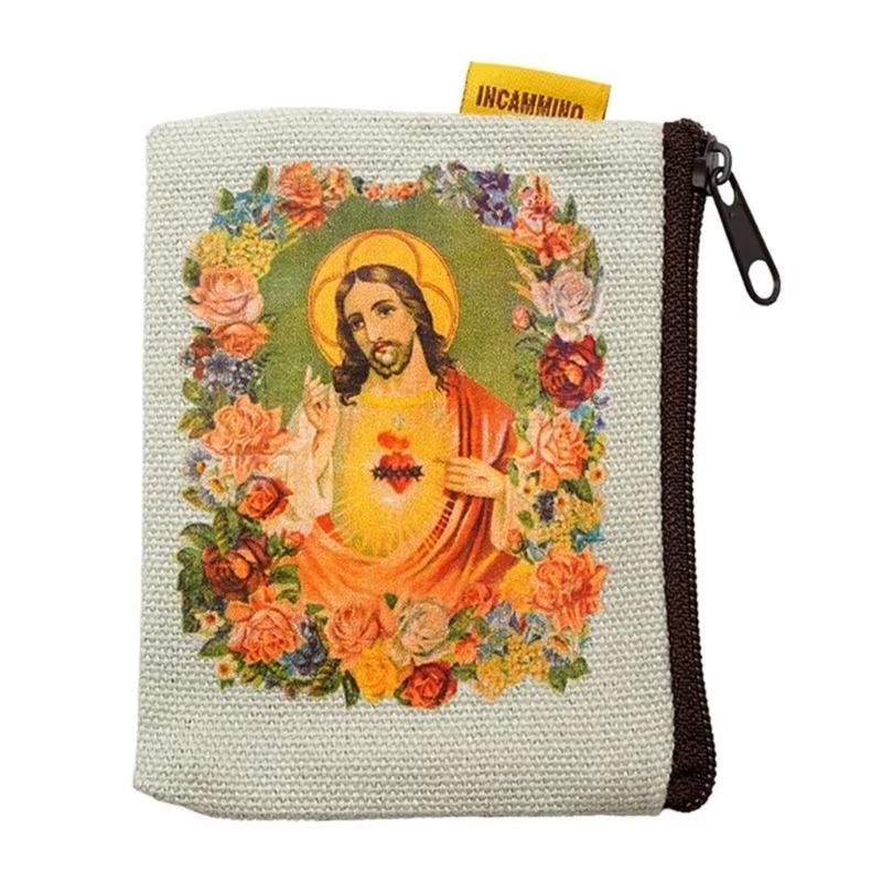 Bolsa para Rosario Católico de 9x7cm, Monedero Porta Rosario, Bolsa para Cuentas con Cremallera para Almacenamiento de Oración