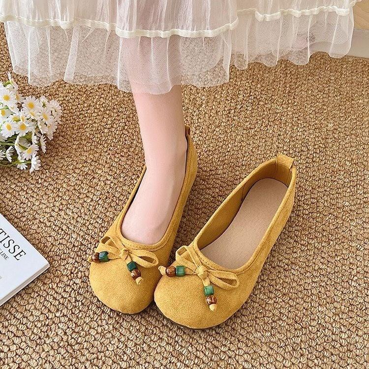 Französische Schleife runder Kopf Ballerinas Feenschuhe flache sanfte Abendschuhe Herbst neu Damen kleine einzelne Schuhe