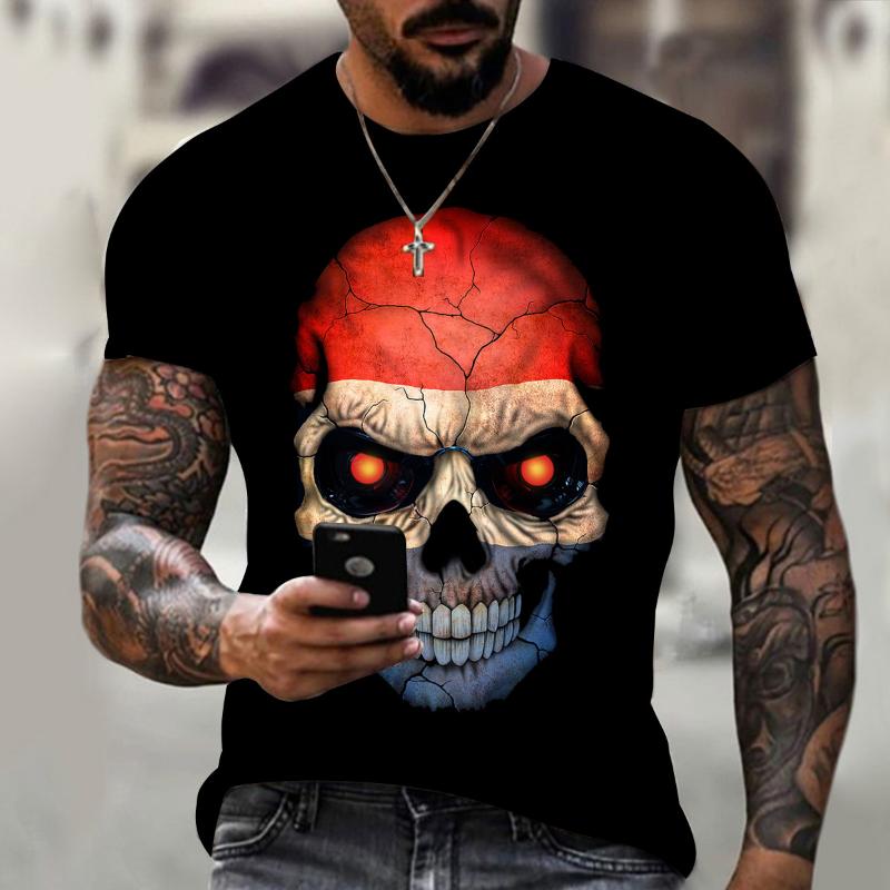Cross-border Summer Short-sleeved 3DT-shirt Men's Skull Print Hip-hop Crew Neck T-shirt Sports Casual Top