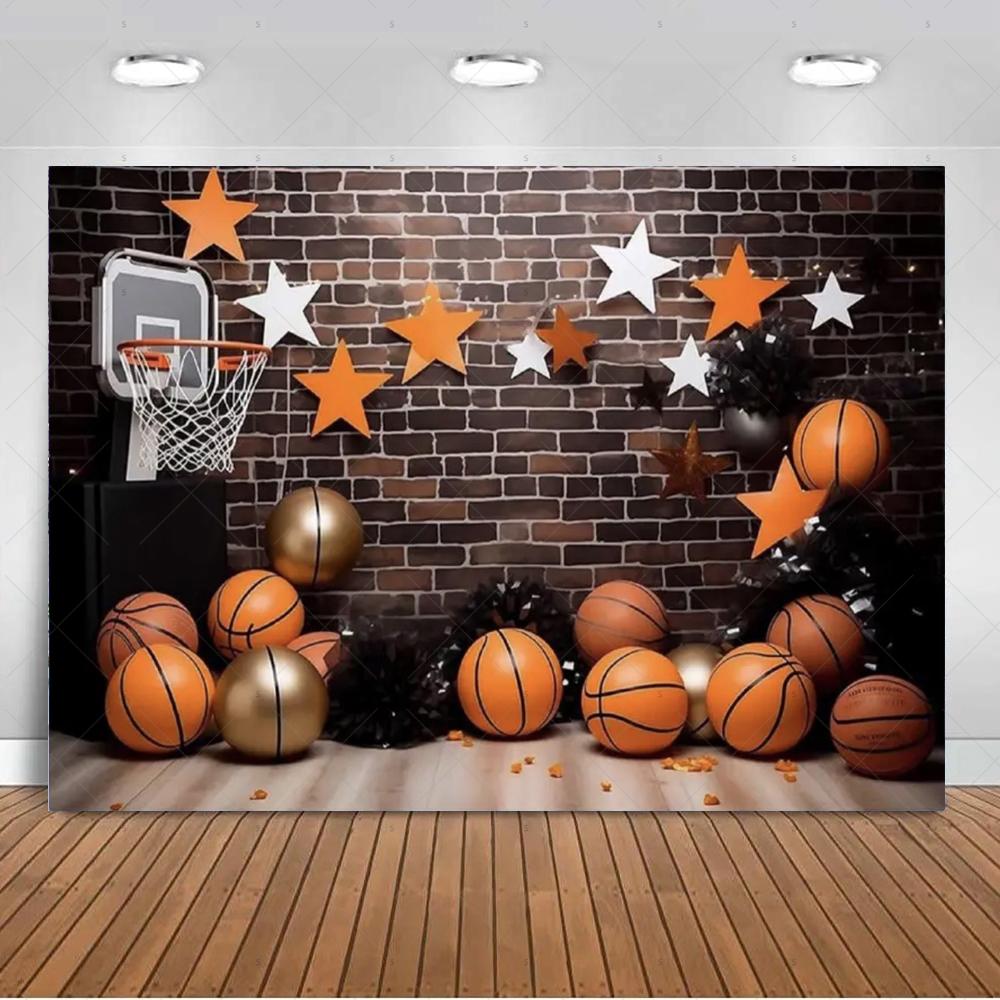 Basketball-themed birthday party decoration, backdrop for boys and girls, colorful happy sports banner.4588