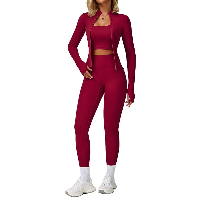 Women's Zipper Long Sleeve Yoga and Fitness Set - Autumn/Winter Slim Fit Sportswear