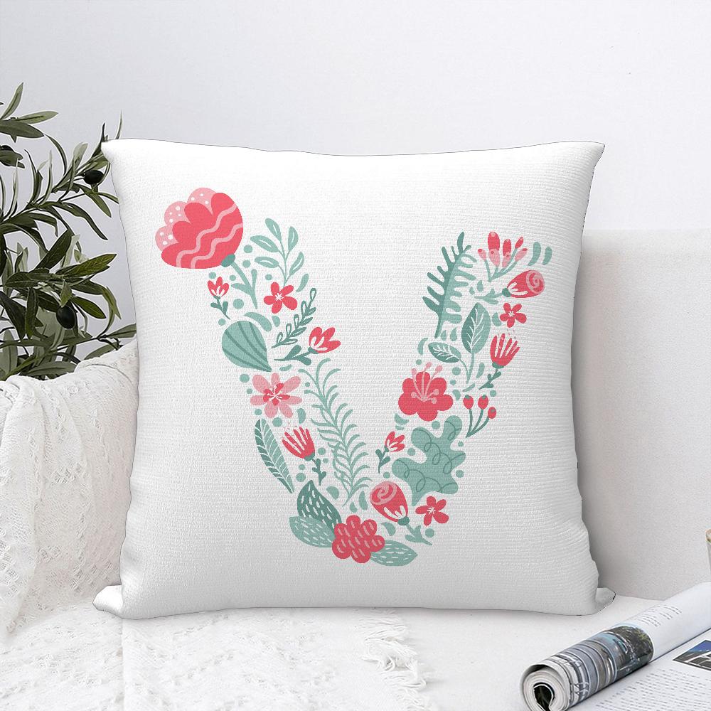Cute Floral Letter Pillow Case Sofa Decorative Home Double-sided Printing Short Plush Cushion Cover Throw Pillow Cover Gifts