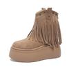 8CM Women Tassels High Heels Thick Platform Short Boots Chunky Leather Shoes Woman Autumn Winter Platform Motorcycle Boots Botas
