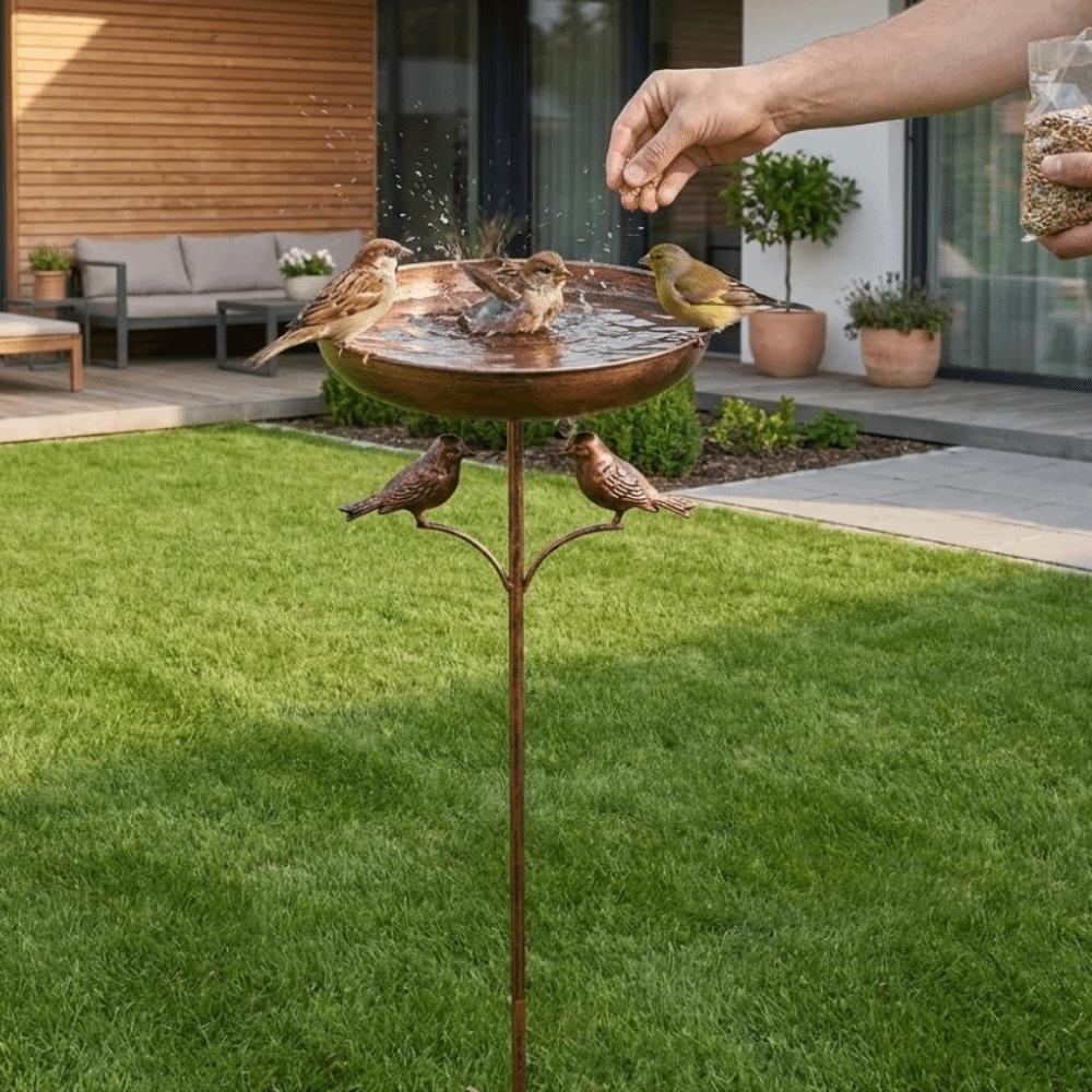 Rustproof Metal Freestanding Birdbath Standing Bowl Bird Feeding Station  Patio Yard