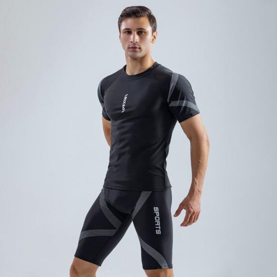 2 Teile/satz Oansatz Kurzarm Mid-rise Männer Badeanzug Druck Slim Fit T-shirt Schwimmen Lkw Set Bademode