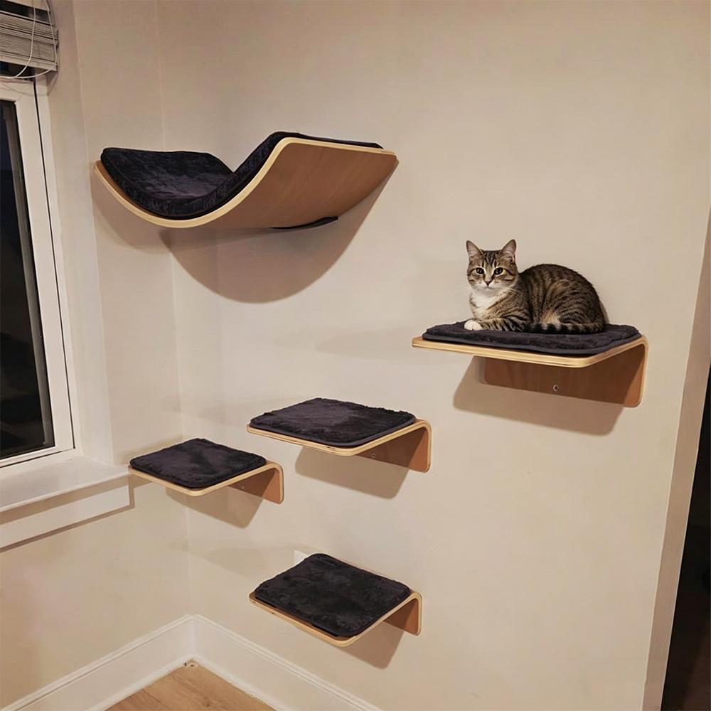Wandmontiertes Katzenmöbel Kratzbaum Hängematte Versteckhaus Brücke Katzenkletterregale Katzen-Fitnessstudio Spielplatz Krallenpflege-Spielzeug