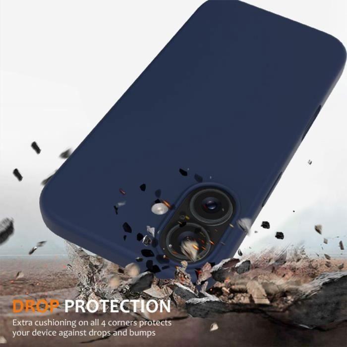 Coque de protection - marque - iphone 16 - silicone liquide - ultra slim - bleu marine