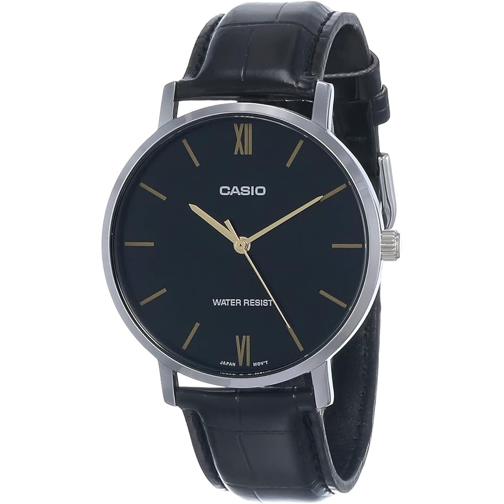 Casio MTP-VT01L-1B Men s Analog Watch Leather Strap Water Resistant Classic Design