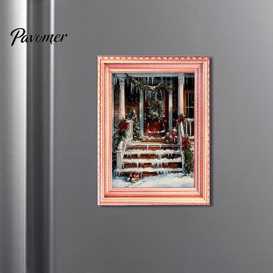 Retro Fridge Magnets 3Pcs Christmas Light-up Frame Refrigerator Magnet, Vintage Wooden Holiday Decorative Photo Holders Glowing Magnetic Picture