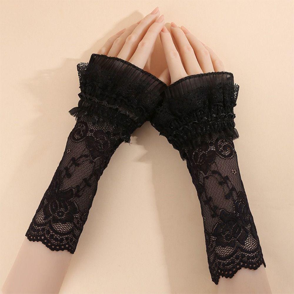 Elegant Long Lace Cuff Embroidery With Ruffles Arm Sleeves Cuffs White Black Fake Cuff Women