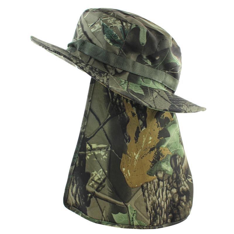 Men's and women's outdoor camouflage sun protection hat neck protection devil hat sunshade UV protection bucket hat leaf shawl hat