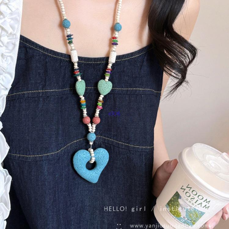 Colorful Beaded Butterfly Heart Necklace - Bohemian Summer Clavicle Chain Accessory
