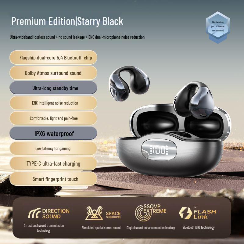 H205 In-Ear Bluetooth Ear-Clip Headphones: Ultra-Long Battery, Sports Noise Reduction, 2025 Model