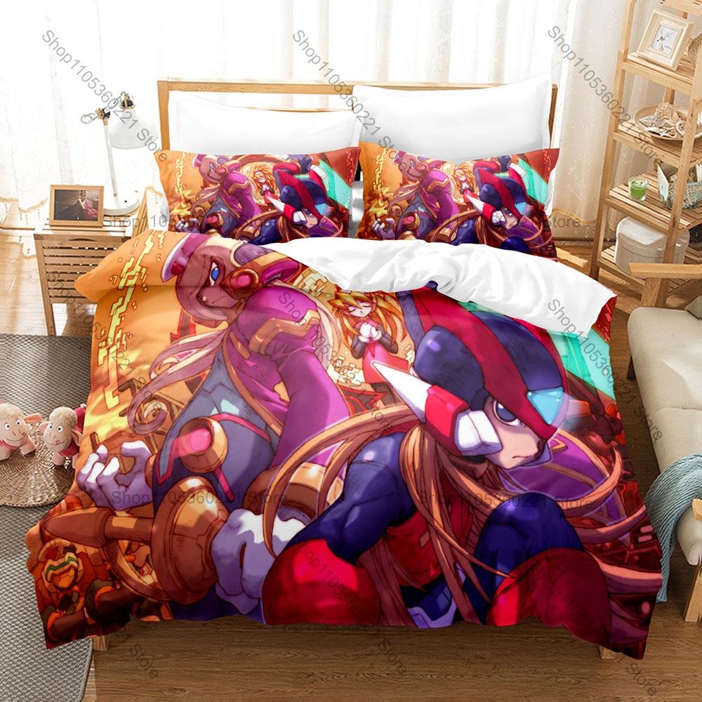 Cool Mega Man Zero Duvet Cover + 2 Pillowcases Zero Z-Saber Battle Scene Washable Polyester Bed Linen Sci-fi Mecha Fan Gift