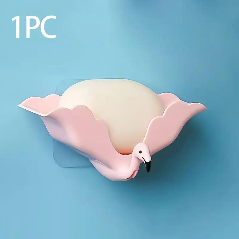 1PCS Household Multifunctional Flamingo Punch-free Soap Box Soap Box Drain Wall-mounted Creative Soap Box