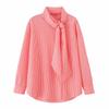 European and American Style, New Women's Clothing, Stylish and Fashionable Long-sleeve Stand-collar Bow Striped Shirt