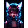 Neon Anime Cat Girl Posters Prints Canvas Painting Manga Neon Canvas Wall Art Pictures for Modern Home Girl Bedroom Game Decor