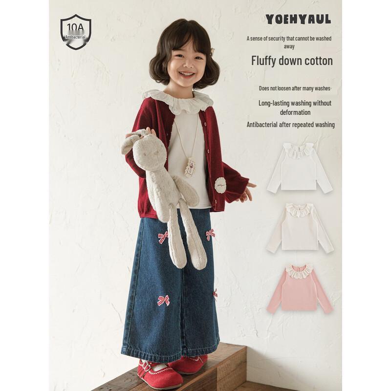 Youyou Girls' Long-Sleeve Lace Trim Lapel T-Shirt