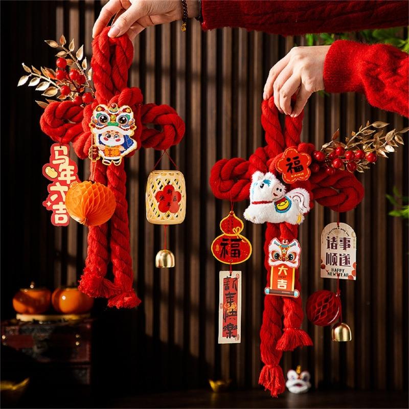 Handcrafted Cotton Thread Auspicious Knot Ornament New Year Pendant for Holiday Parties and Gifting