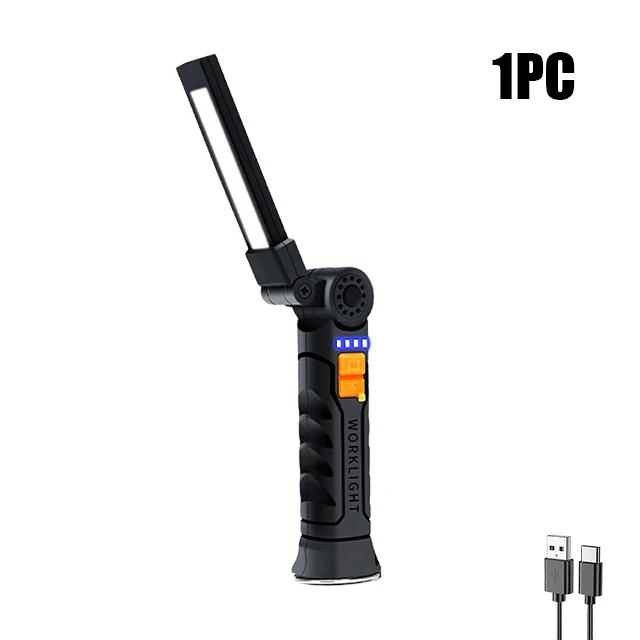 USB Rechargeable Foldable LED Flashlight Built-in Battery Magnetic Hook Work Light Outdoor Portable Camping Emergency Lamp