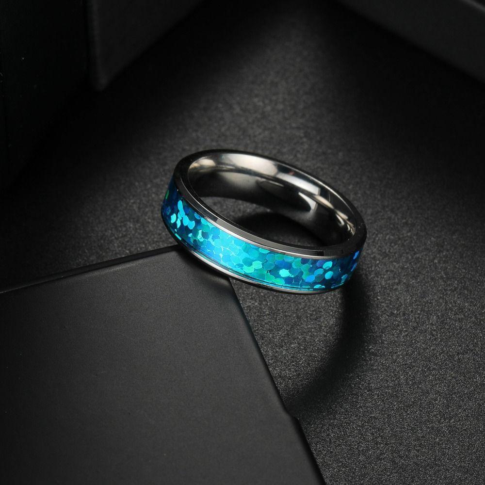 2PCS Stainless Steel Stainless Steel Wedding Ring Blue Opal Inlay Men Wedding Band Wedding Ceremony