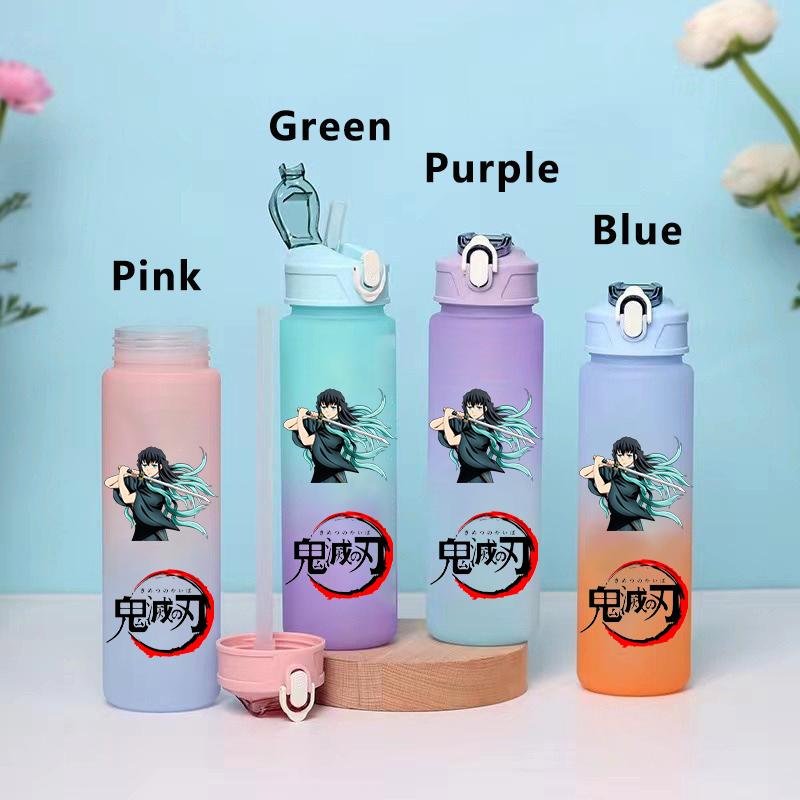 750ML Demon Slayer Cartoon Plastic Gradient Water Cup Portable Leak Proof Water Bottle Student Outdoor Sports Travel Water Cup