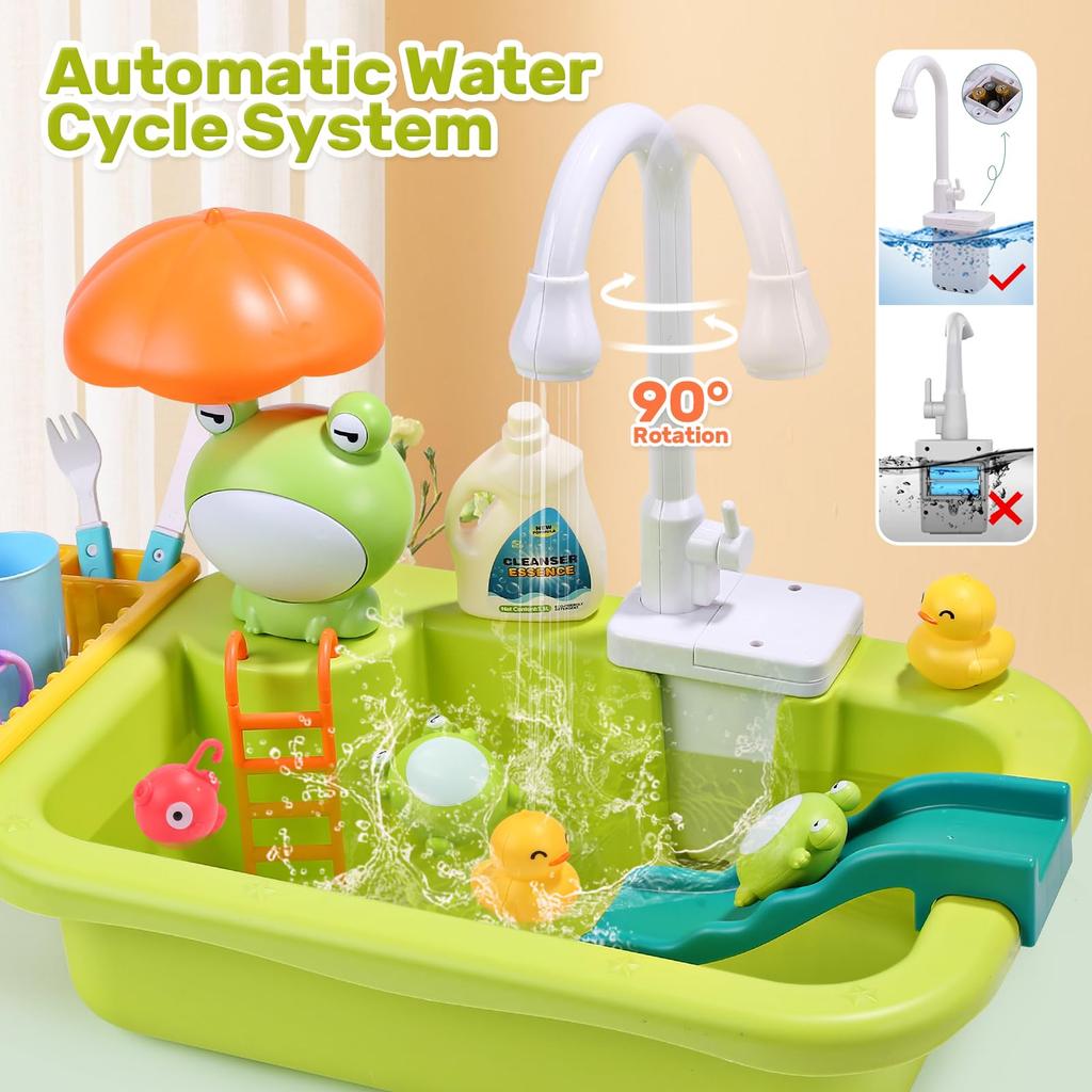 Kids Electric Kitchen Sink Toys With Running Water Pretend Play Dishwasher Fishing Toys Educational Role Play Gift For Girls